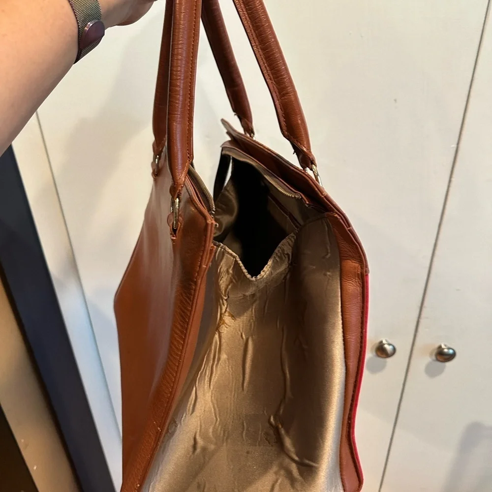 Lorenzo Martinez Brown Leather Handbag with Red Accents